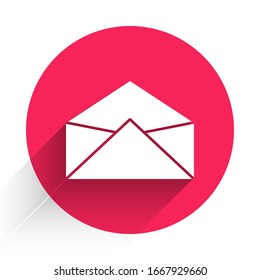 White Envelope icon isolated with long shadow. Email message letter symbol. Red circle button. Vector Illustration