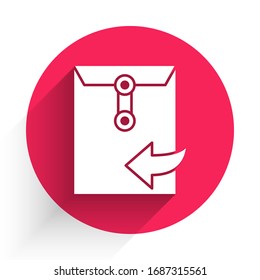 Icono sobre blanco aislado con una sombra larga. Concepto de mensaje recibido. Nuevo mensaje entrante de correo electrónico, sms. Servicio de entrega de correo. Botón de círculo rojo. Ilustración vectorial