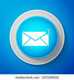 White Envelope icon isolated on blue background. Received message concept. New, email incoming message, sms. Mail delivery service. Circle blue button with white line. Vector Illustration