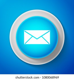 White Envelope icon isolated on blue background. Email message letter symbol. Circle blue button with white line. Vector Illustration