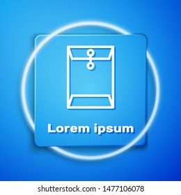 White Envelope icon isolated on blue background. Email message letter symbol. Blue square button. Vector Illustration