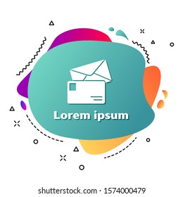 White Envelope icon isolated on white background. Email message letter symbol. Abstract banner with liquid shapes. Vector Illustration