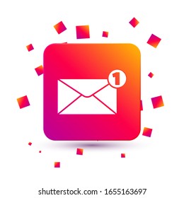 Icono sobre blanco aislado en fondo blanco. Concepto de mensaje recibido. Nuevo mensaje entrante de correo electrónico, sms. Servicio de entrega de correo. Botón Color cuadrado.  Ilustración vectorial