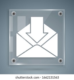 White Envelope icon isolated on grey background. Received message concept. New, email incoming message, sms. Mail delivery service. Square glass panels. Vector Illustration