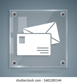 White Envelope icon isolated on grey background. Email message letter symbol. Square glass panels. Vector Illustration