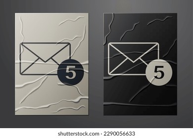 White Envelope icon isolated on crumpled paper background. Received message concept. New, email incoming message, sms. Mail delivery service. Paper art style. Vector