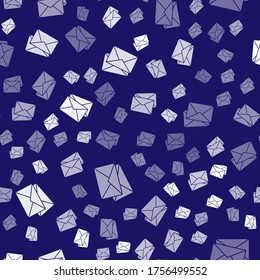White Envelope icon isolated seamless pattern on blue background. Email message letter symbol.  Vector Illustration