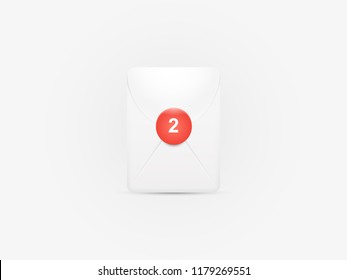 White envelope icon with notification for two unread messages. Email icon. Email sign.