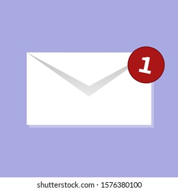 White envelope icon with one notification on it. One new Message web sign. Vector texting illustration EPS 10