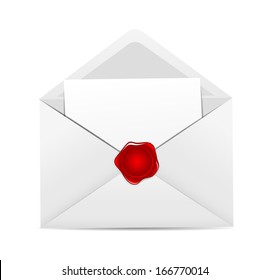 White Envelope Icon with Red Wax Seal Vector Illustration 