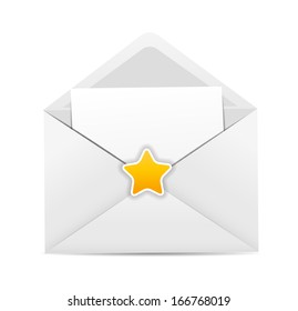 White Envelope Icon with Star Vector Illustration