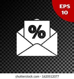 White Envelope with an interest discount from the store icon isolated on transparent dark background.  Vector Illustration