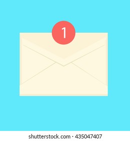 White envelope letter with counter notification. Concept of incoming email message. Mail delivery service. Newsletter announcement flat modern vector illustration design