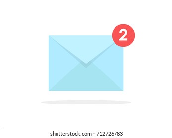 White envelope letter with counter notification, concept of incoming email message, mail delivery service, newsletter announcement flat modern vector illustration design isolated