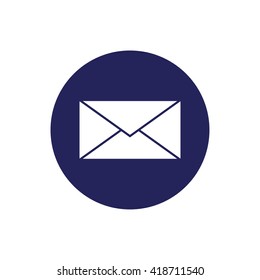 White envelope letter icon vector. Blue circle. Blue button