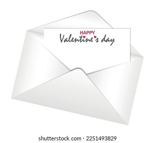 White envelope, letter with place for text and copy space. Text Happy Valentine's Day. Concept postcard, valentine, post, space for design, congratulation, invitation, romantic meeting, note