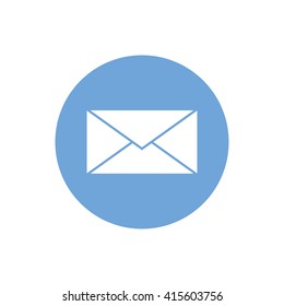 White envelope letter vector icon. Blue circle. Blue button