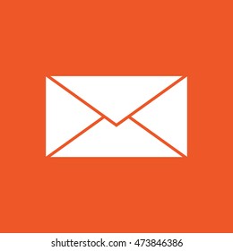 White envelope letter vector icon. Orange background