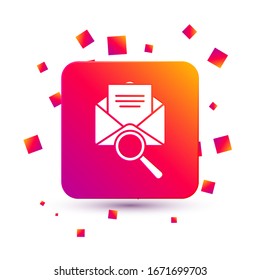 White Envelope mail with magnifying glass icon isolated. Square color button. Vector Illustration