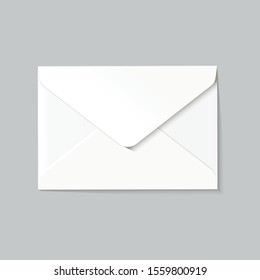 White Envelope On Grey Background, Realistic Mockup. Vector Illustration