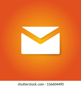 White envelope on orange background. Mail icon. Vector illustration.