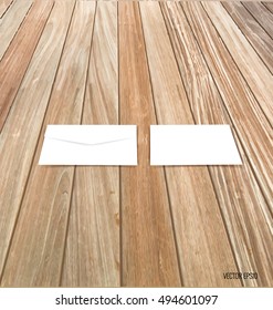 White envelope on wood background. Vector illustration.