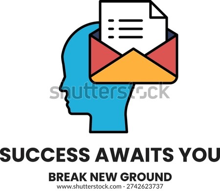 A white envelope with a person's head on top of it. The envelope is labeled "success awaits you"