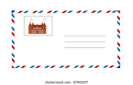 white envelope with postage stamp vector