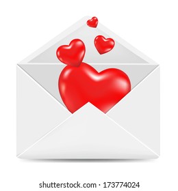 White Envelope With Red Hearts, With Gradient Mesh, Vector Illustration