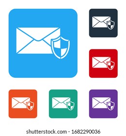 White Envelope with shield icon isolated on white background. Insurance concept. Security, safety, protection, protect concept. Set icons in color square buttons. Vector Illustration