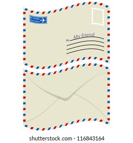 White  envelope with stamp. Vector illustration.