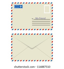 White  envelope with stamp. Vector illustration.