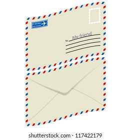 White  envelope with stamp. Vector illustration.