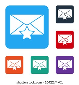White Envelope with star icon isolated on white background. Important email, add to favourite icon. Starred message mail. Set icons in color square buttons. Vector Illustration