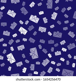 White Envelope with star icon isolated seamless pattern on blue background. Important email, add to favourite icon. Starred message mail.  Vector Illustration