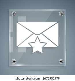 White Envelope with star icon isolated on grey background. Important email, add to favourite icon. Starred message mail. Square glass panels. Vector Illustration