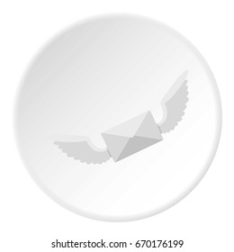 White envelope with two wings icon in flat circle isolated vector illustration for web