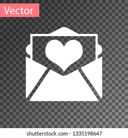 White Envelope with Valentine heart icon isolated on transparent background. Letter love and romance. Vector Illustration