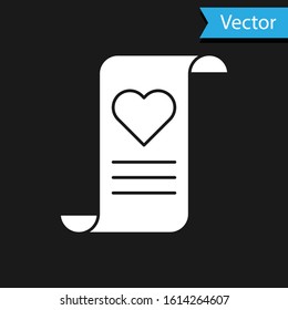 White Envelope with Valentine heart icon isolated on black background. Message love. Letter love and romance.  Vector Illustration