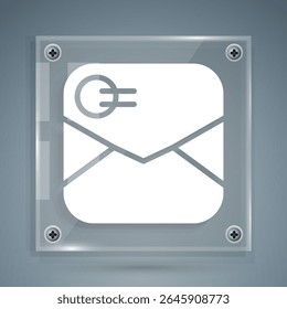 White Envelope with Valentine heart icon isolated on grey background. Message love. Letter love and romance. Square glass panels. Vector