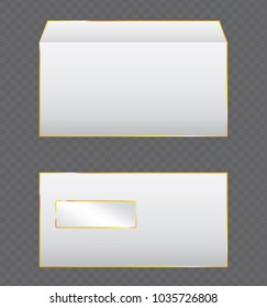 White  envelopes with gold frame, gradient mesh, high resolution.