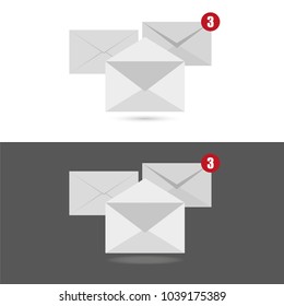 White envelopes letter with counter notification, concept of incoming email