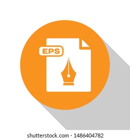 White EPS file document. Download eps button icon isolated on white background. EPS file symbol. Orange circle button. Vector Illustration