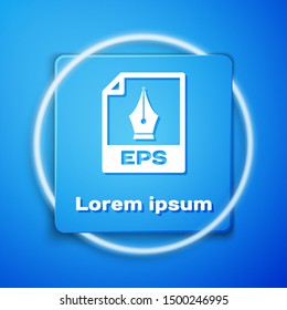 White EPS file document. Download eps button icon isolated on blue background. EPS file symbol. Blue square button. Vector Illustration