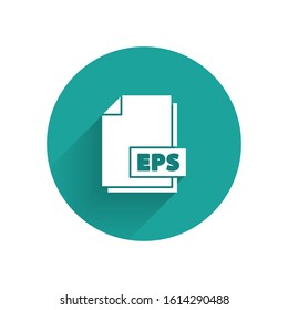 White EPS file document. Download eps button icon isolated with long shadow. EPS file symbol. Green circle button. Vector Illustration