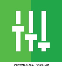 White equalizer vector icon. Green background