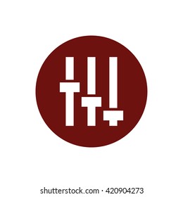 White equalizer vector icon. Red circle. Red button
