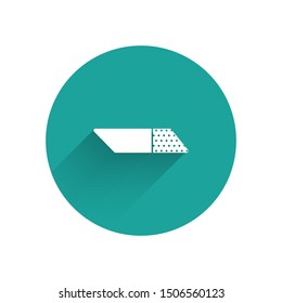 White Eraser or rubber icon isolated with long shadow. Green circle button. Vector Illustration