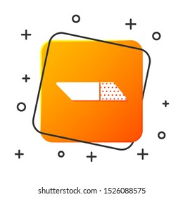 White Eraser or rubber icon isolated on white background. Orange square button. Vector Illustration