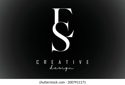 White ES e s letters design logotype concept with serif font and elegant style vector illustration. Vector illustration icon with letters E and S.